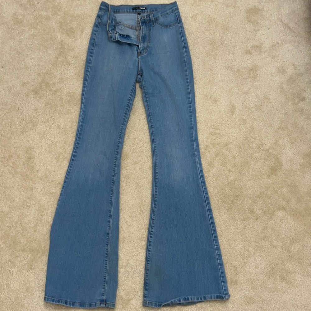 blue, boot cut fashion nova jeans, size one